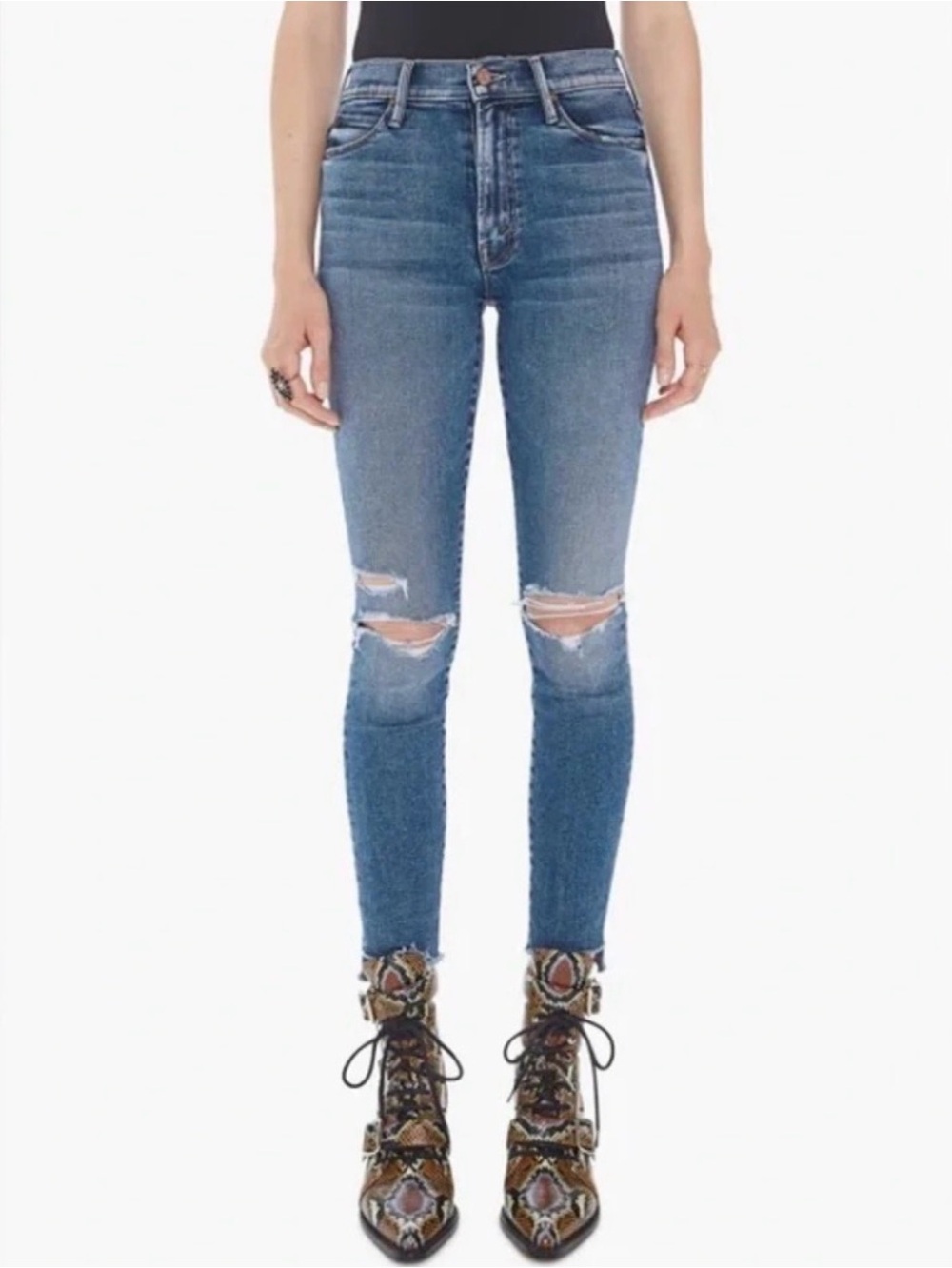 Mother The Stunner Ankle Fray Women’s Skinny Jeans size 31 Blue Roughing It Wash